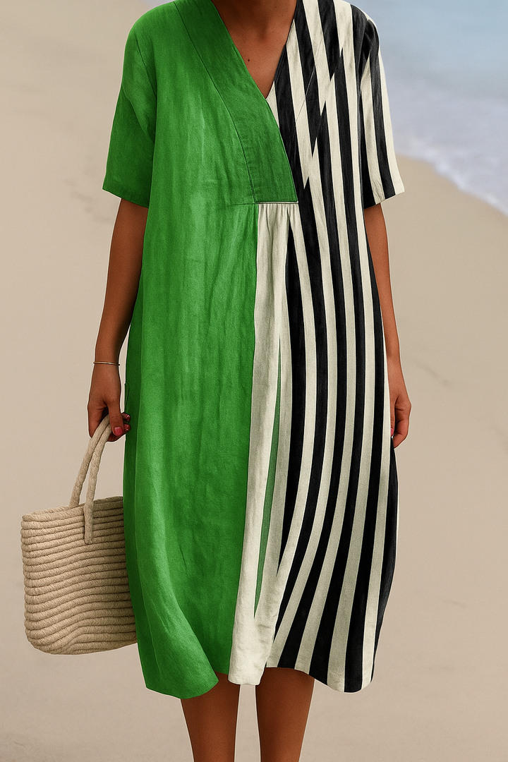 Naomi - Vibrant Green Dress with Black Stripes
