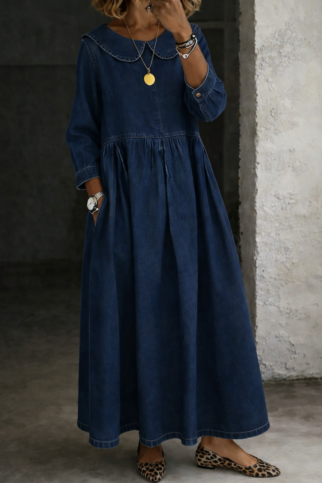 Clara - Peter Pan Collar Denim Dress