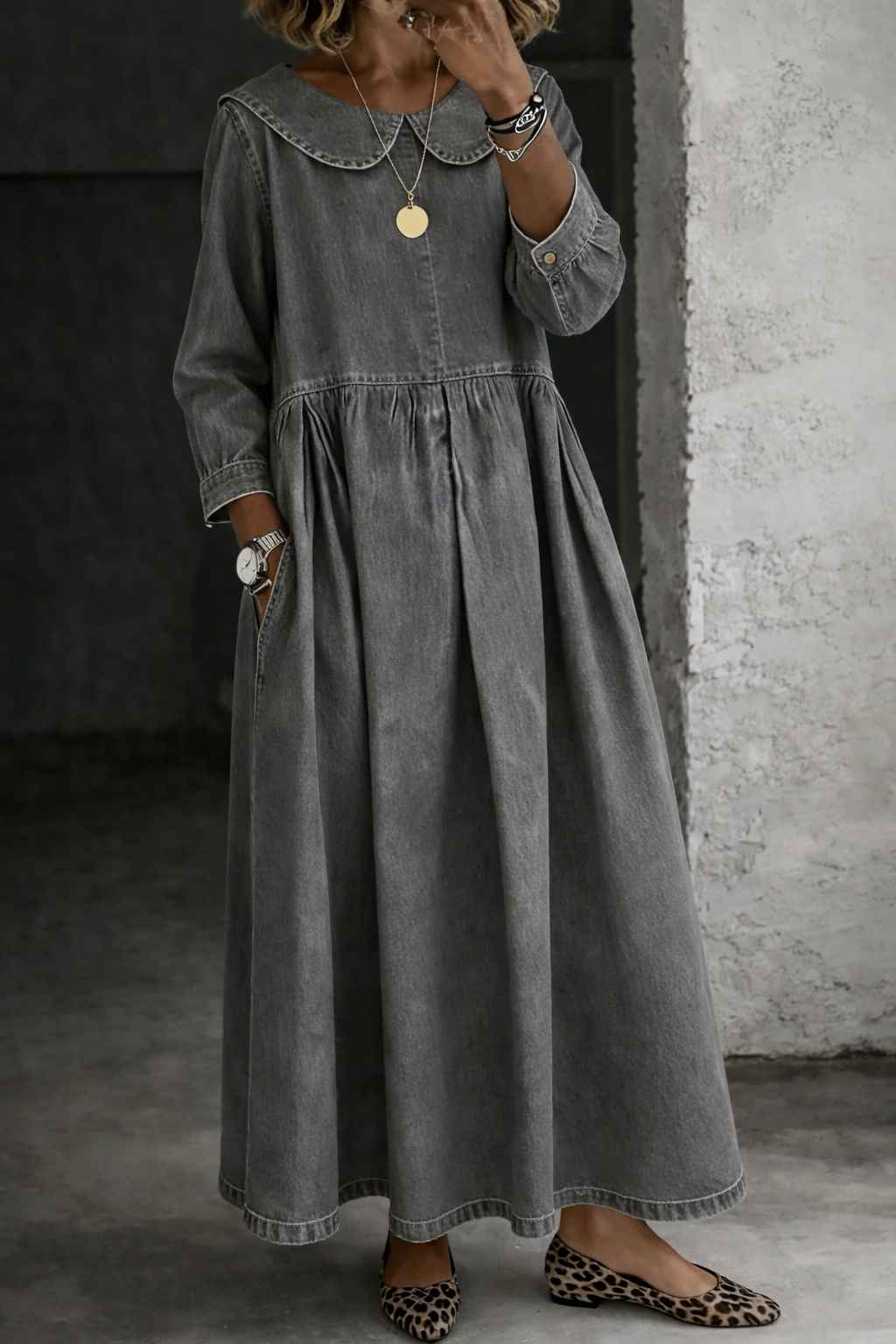 Clara - Peter Pan Collar Denim Dress