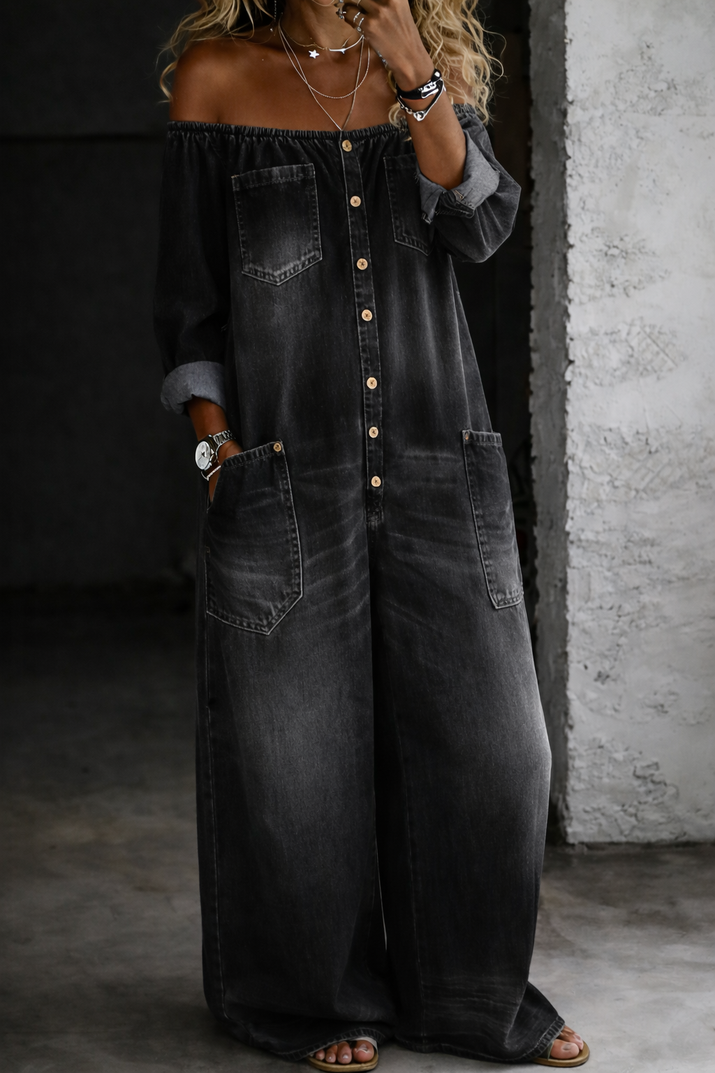 Helena - Long Sleeve Jumpsuit with Exposed Shoulders