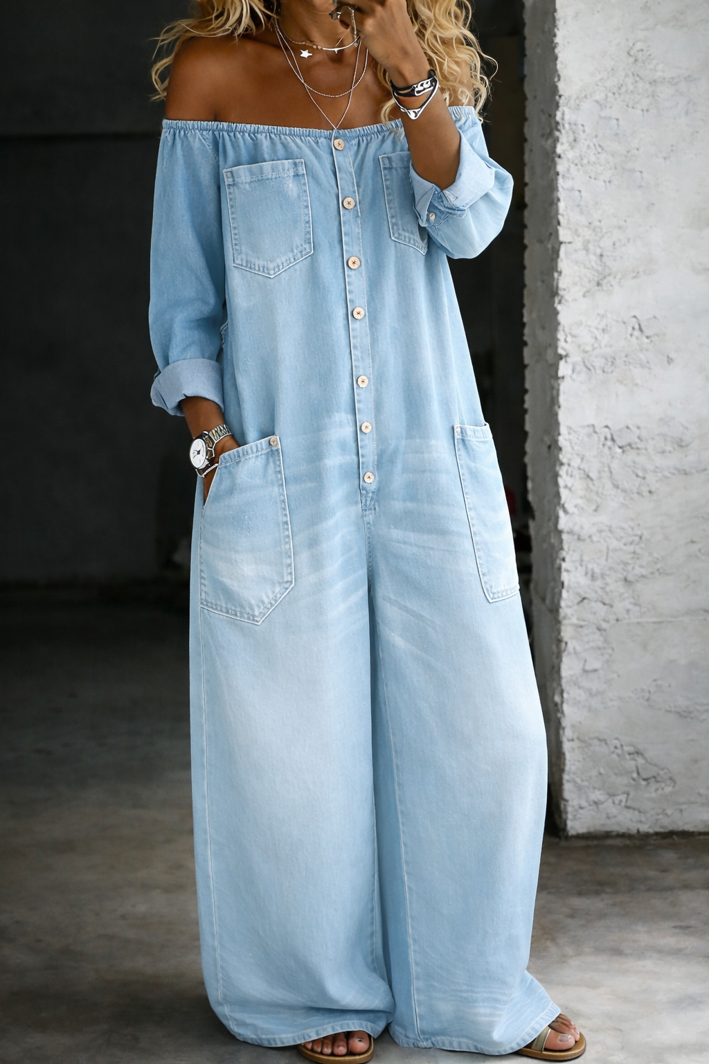Helena - Long Sleeve Jumpsuit with Exposed Shoulders