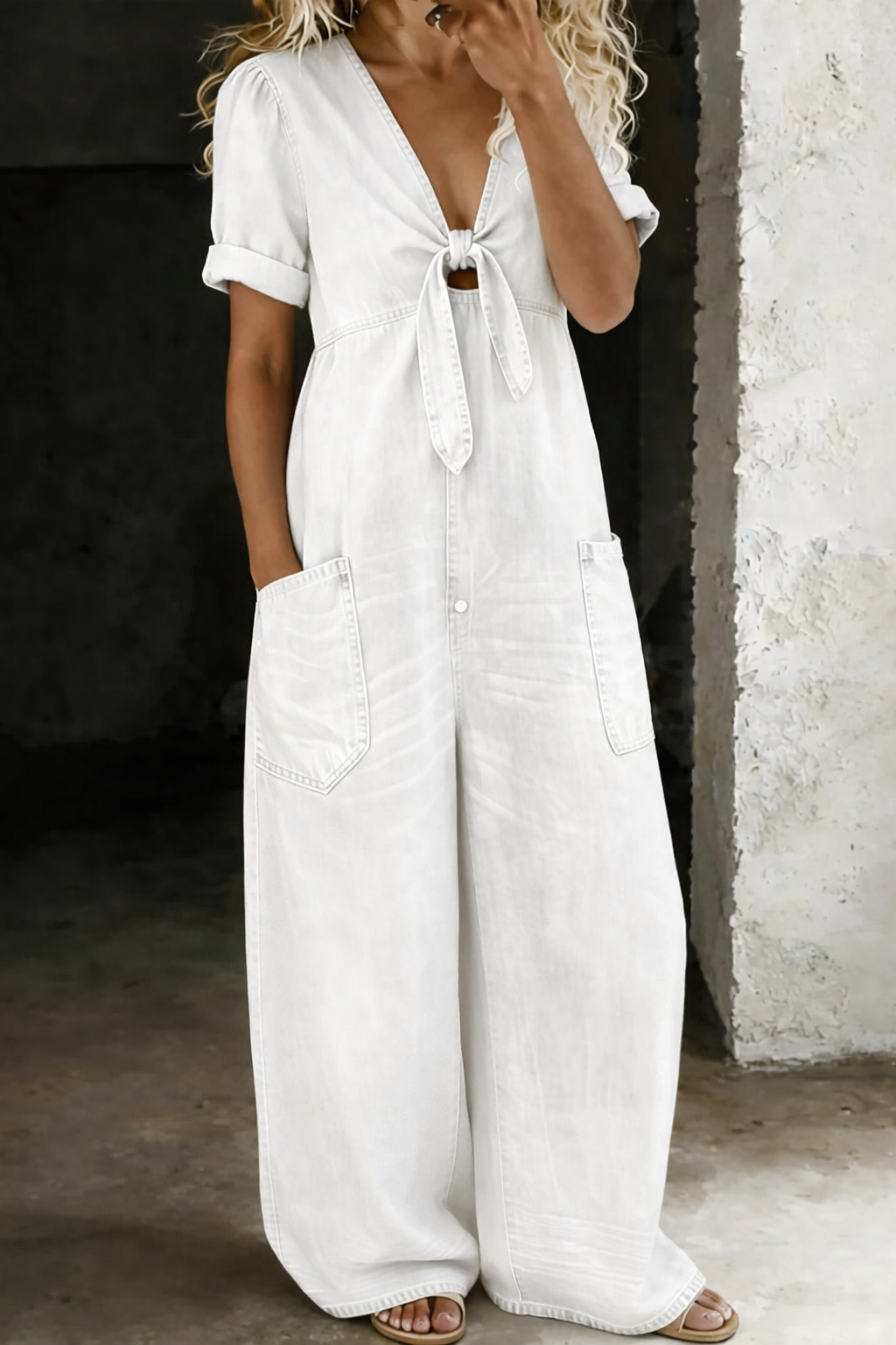 Olga - Short Sleeve Jumpsuit with V-Neck