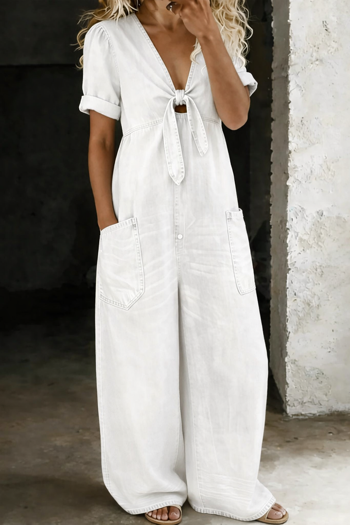 Olga - Short Sleeve Jumpsuit with V-Neck