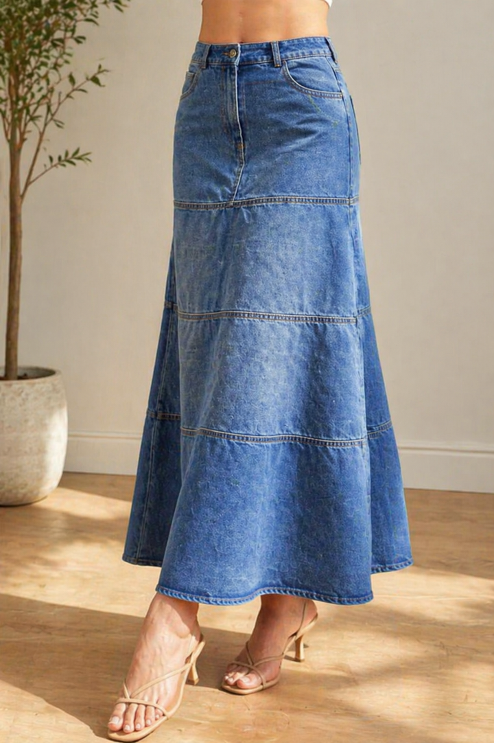 Mary - Mid-Length Denim Skirt