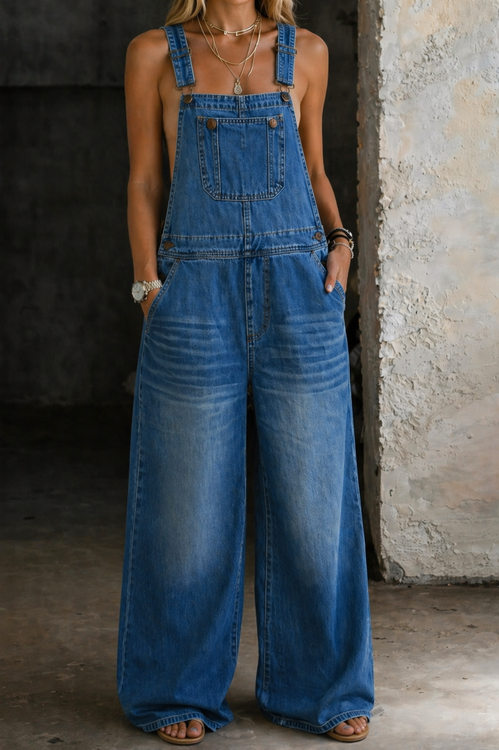 Harper - Elastic Waist Denim Jumpsuit