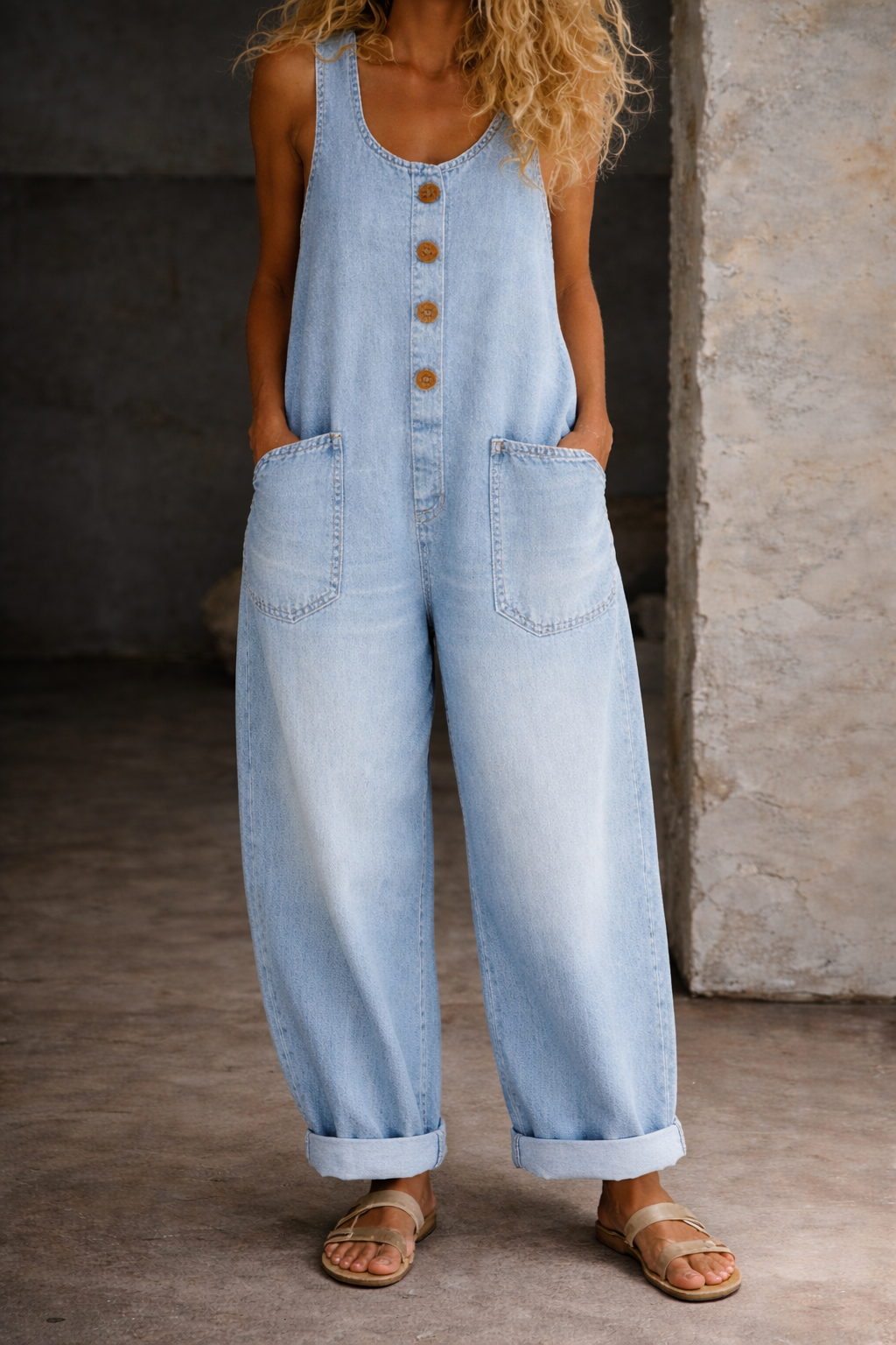 Sadie - Vintage Washed Cotton Denim Overalls