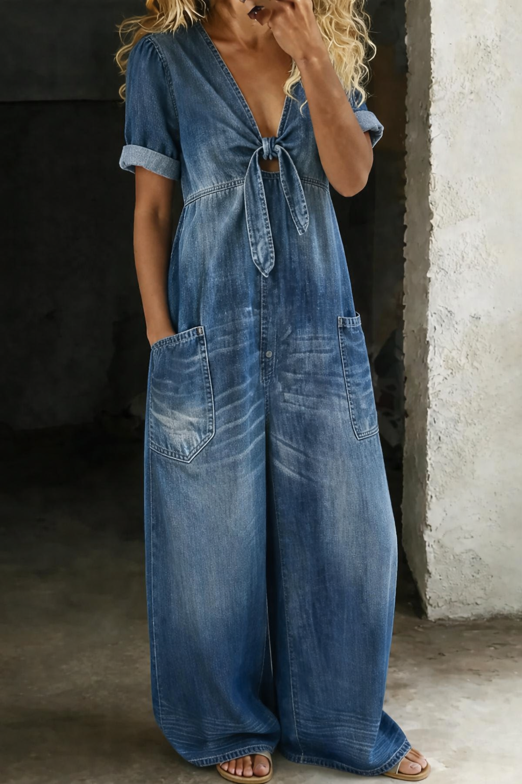 Olga - Short Sleeve Jumpsuit with V-Neck