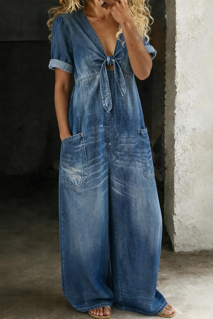 Olga - Short Sleeve Jumpsuit with V-Neck