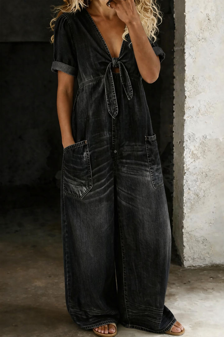 Olga - Short Sleeve Jumpsuit with V-Neck