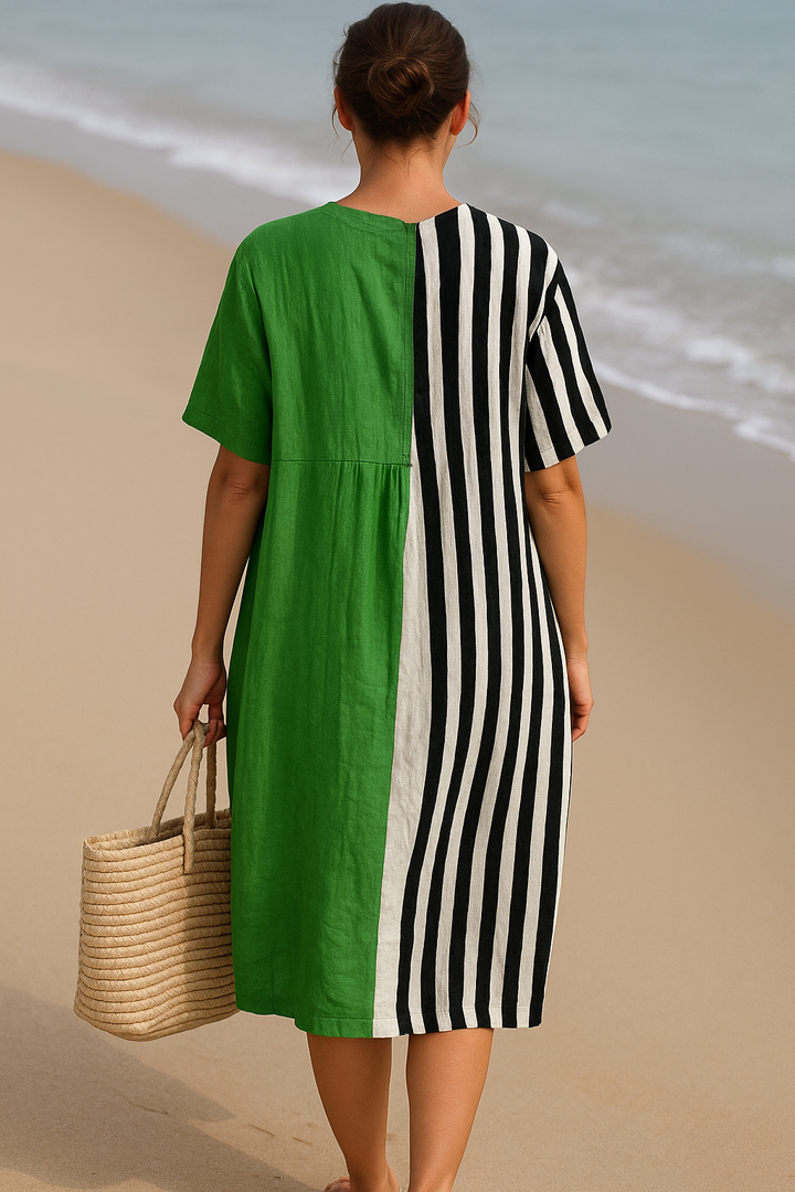 Naomi - Vibrant Green Dress with Black Stripes