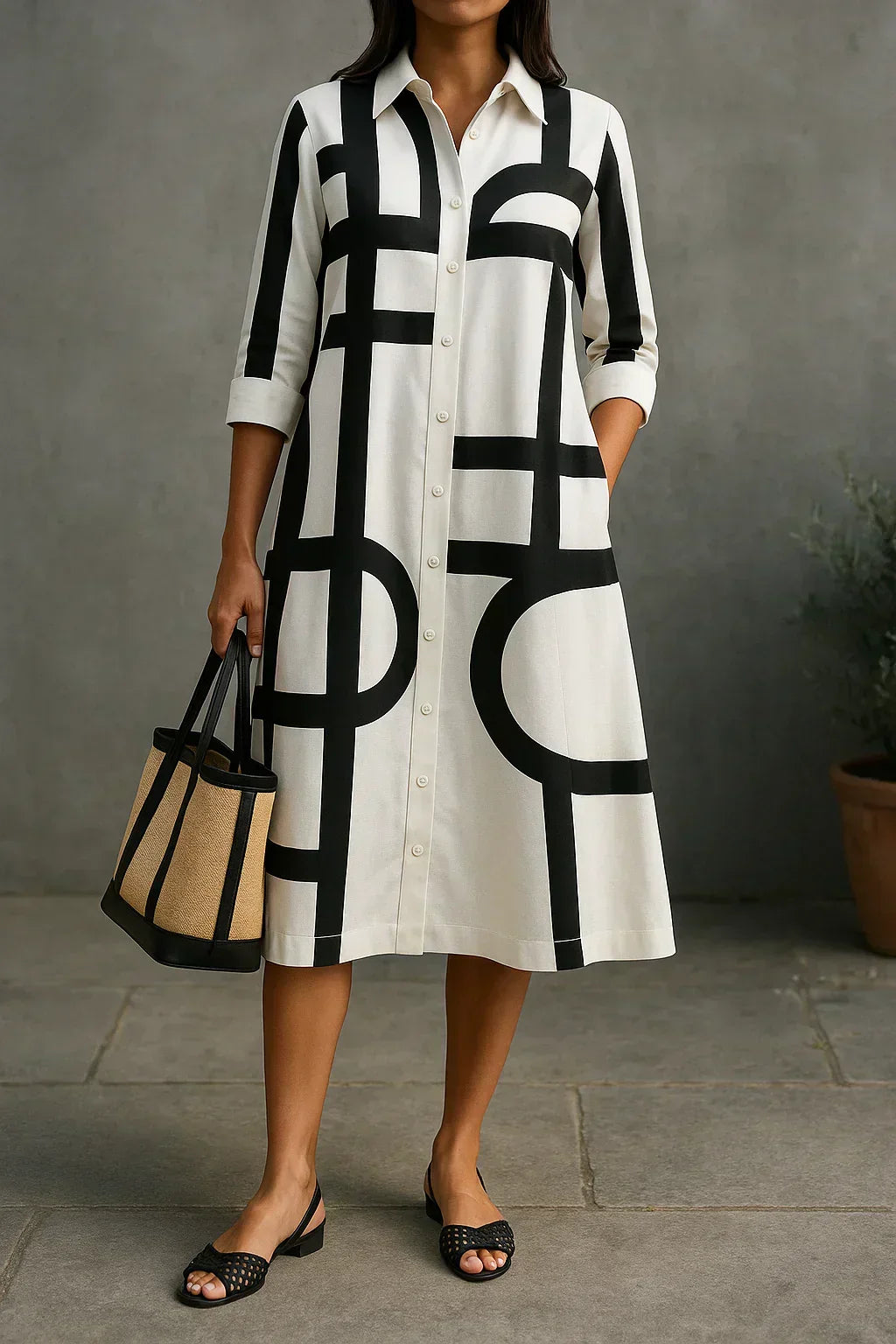 Axis - Shirt Dress with Geometric Print