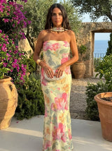 Ella - Strapless Maxi Dress with Watercolor Flowers