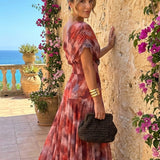Frieda - Maxi Dress with Watercolor Pattern and Off-the-Shoulder Cut