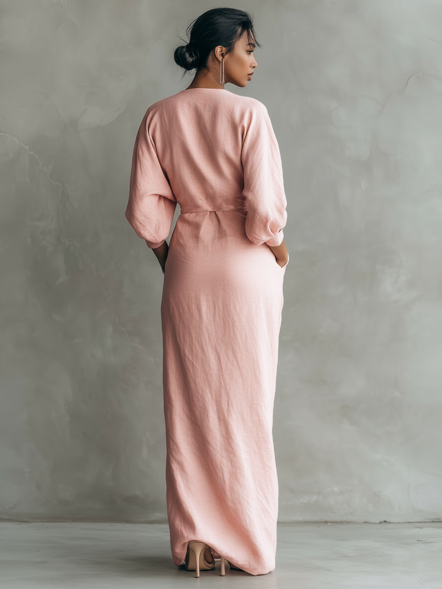 Alessia - Pink Linen Maxi Dress