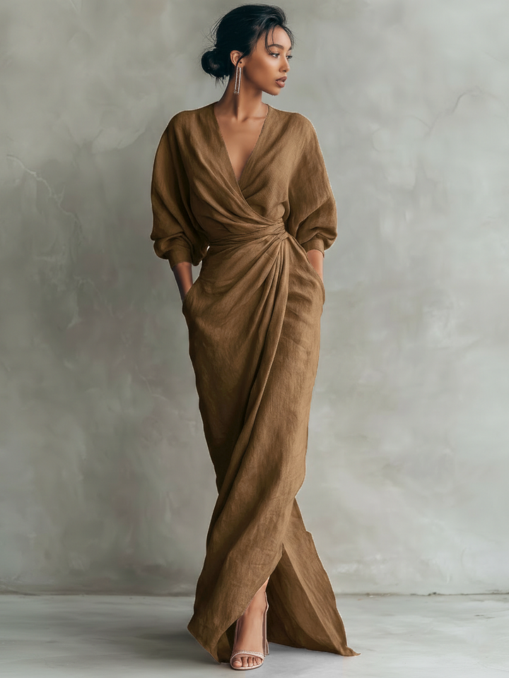 Alessia - Pink Linen Maxi Dress