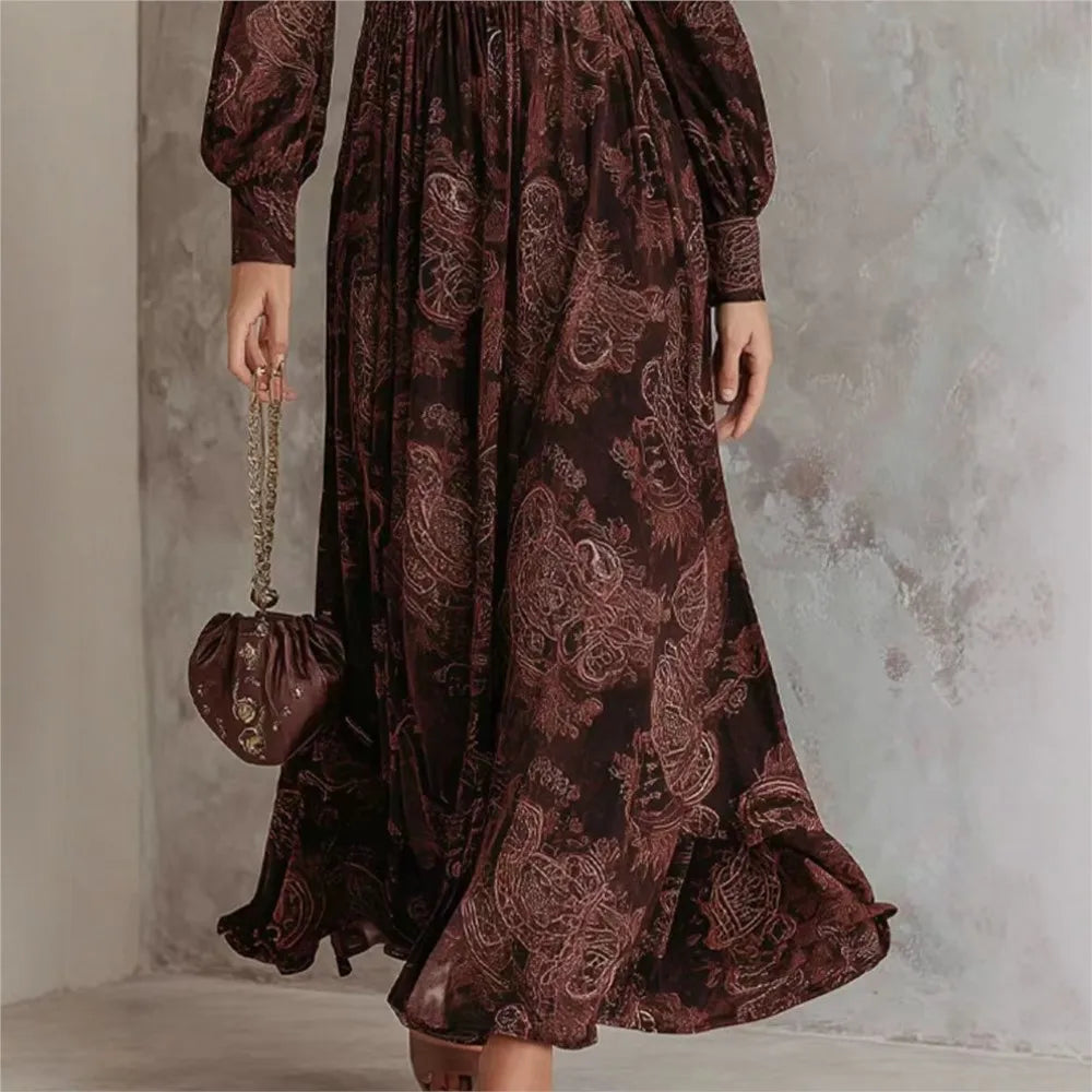 Lily - Elegant Print Long Sleeve Maxi Dress