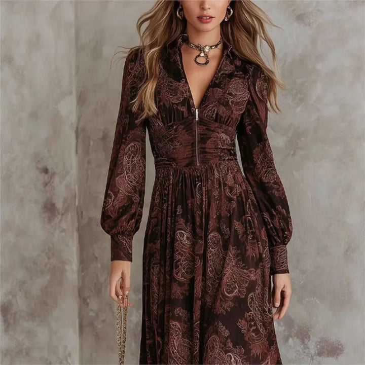 Lily - Elegant Print Long Sleeve Maxi Dress