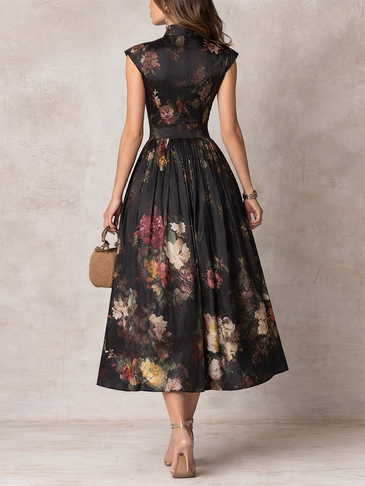 Sarah - Floral Keyhole Pleated Midi Dress
