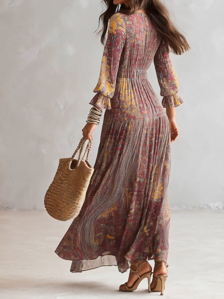 Ash - Paisley Print V-neck Gathered Chiffon Maxi Dress