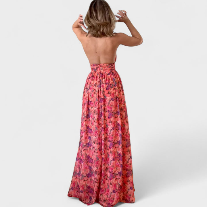 Floral Dress - Long Dress with Halter Neck