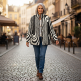 Alice - Black and White Quilted Jacket with Graphic Print