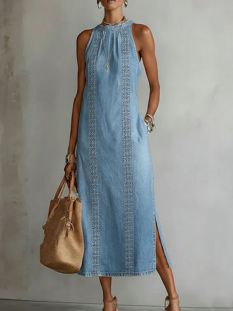 Julia - Retro Lace Denim Dress