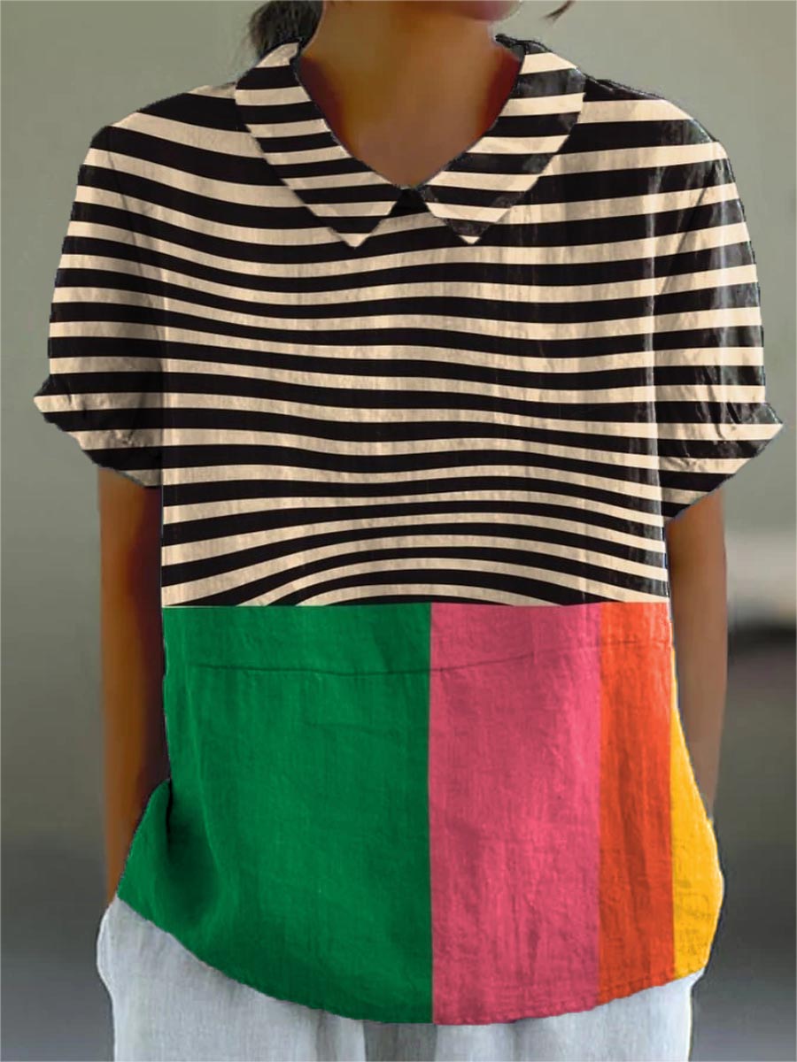 Eva - Bold Striped Blouse with Color Block