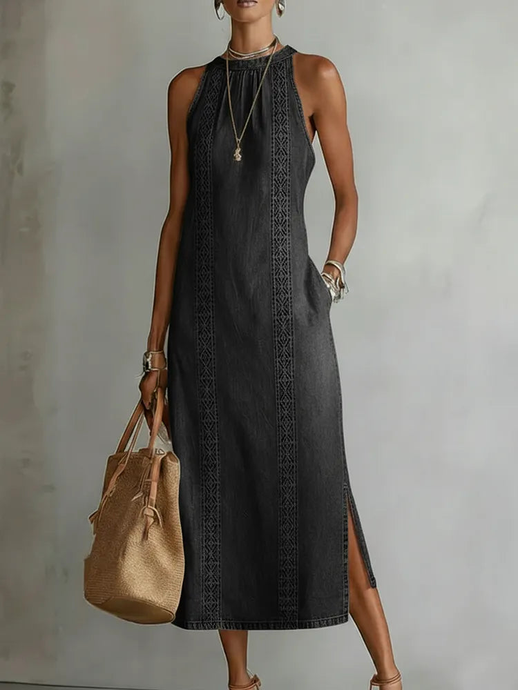 Julia - Retro Lace Denim Dress