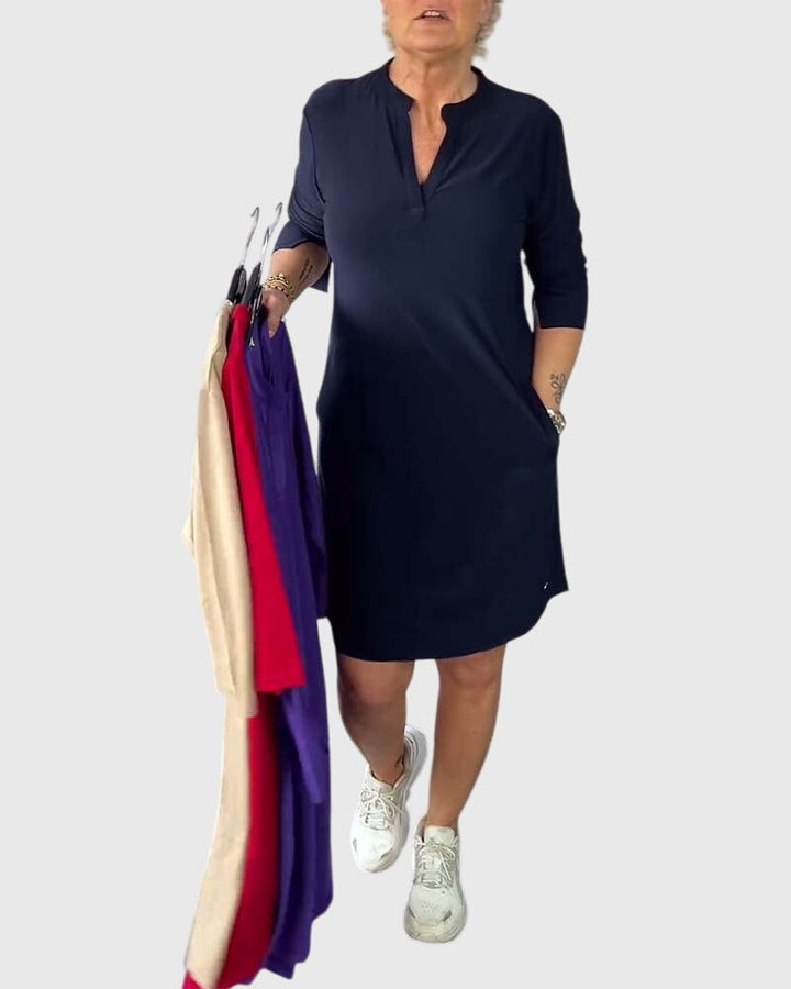 Katherine - Solid V-Neck Dress
