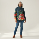 Emily - Navy Quilted Jacket with Floral Print