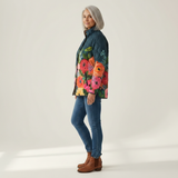 Emily - Navy Quilted Jacket with Floral Print
