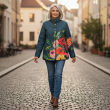 Emily - Navy Quilted Jacket with Floral Print