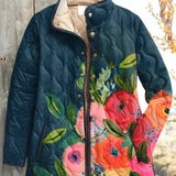 Emily - Navy Quilted Jacket with Floral Print