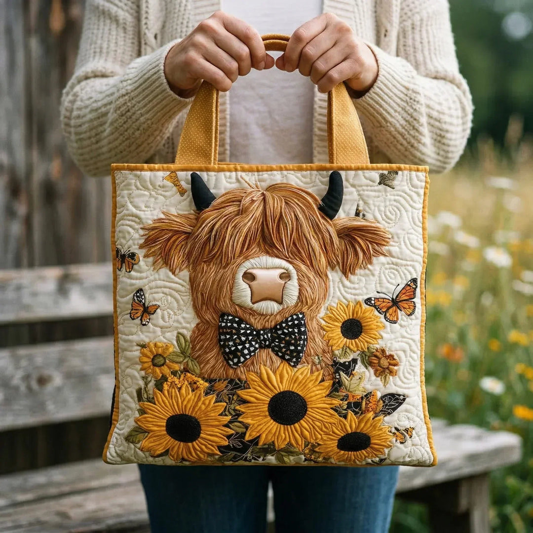 Handmade Bag - Highland Cow with Sunflowers