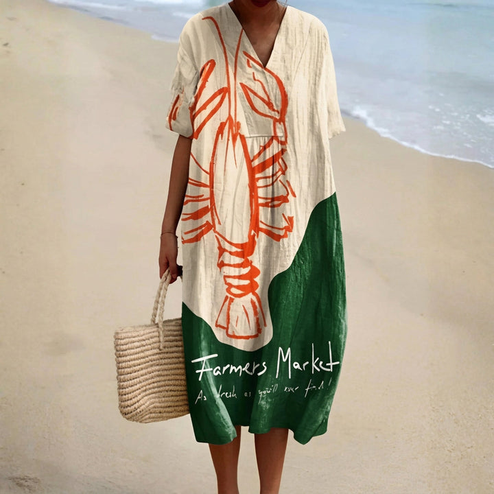 Catherine - Dress with Graphic Lobster Print