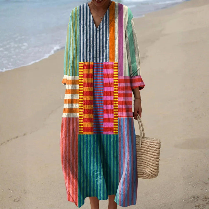 Eva - Multicoloured Long Dress in Patchwork