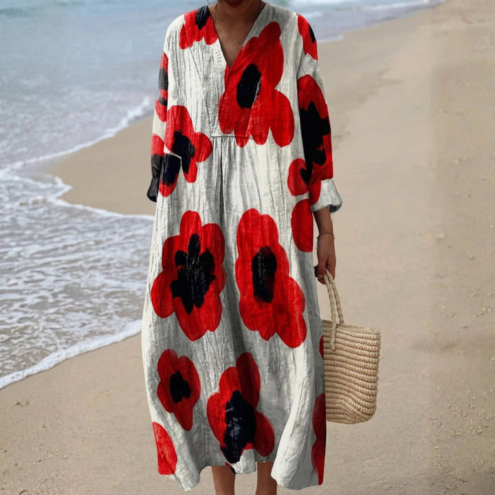 Elva - Floral Maxi Dress in Red