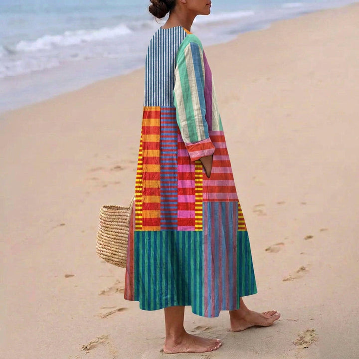 Eva - Multicoloured Long Dress in Patchwork