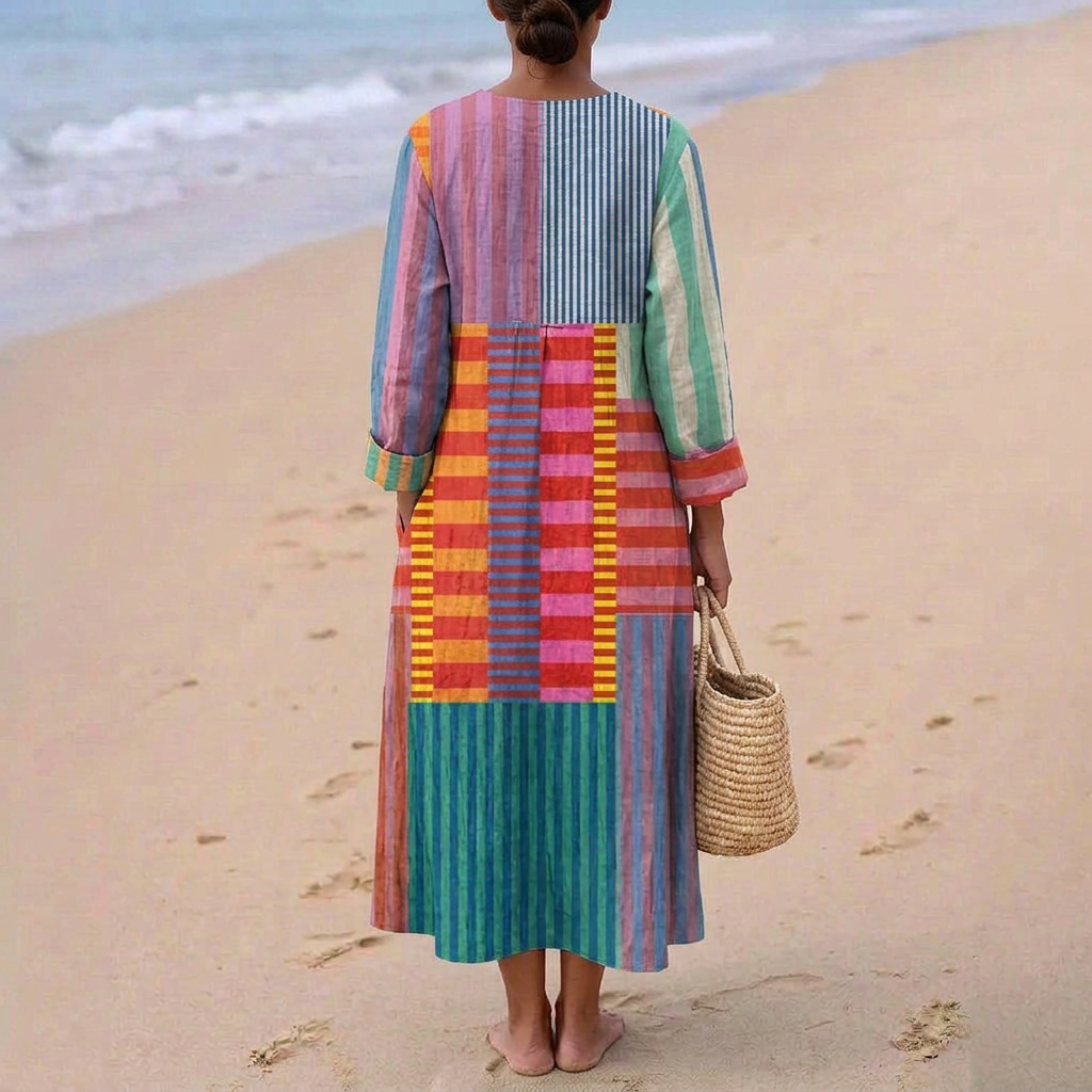 Eva - Multicoloured Long Dress in Patchwork