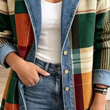 Claire | Retro Plaid Art-Print Denim Jacket
