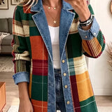 Claire | Retro Plaid Art-Print Denim Jacket