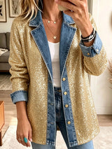 Addison | Gold Glitter Patchwork Denim Jacket