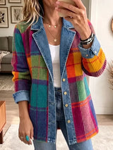 Chloe | Vintage Plaid Patchwork Denim Jacket
