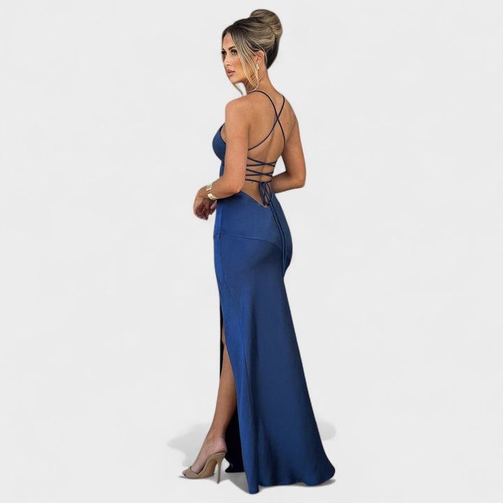 Elena - Midnight Blue Satin Dress