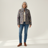 Chloe - Grey Quilted Jacket with Floral Print