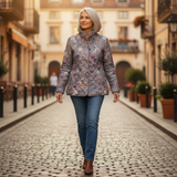 Chloe - Grey Quilted Jacket with Floral Print