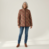 Charlotte - Brown Quilted Jacket with Ornamental Print