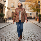 Charlotte - Brown Quilted Jacket with Ornamental Print