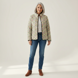 Maya - Mint Green Quilted Jacket with Delicate Rose Print