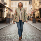 Maya - Mint Green Quilted Jacket with Delicate Rose Print